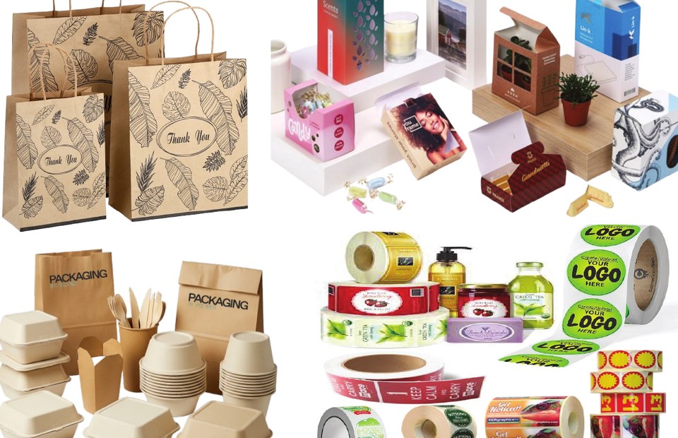Paper bags, boxes and label rolls